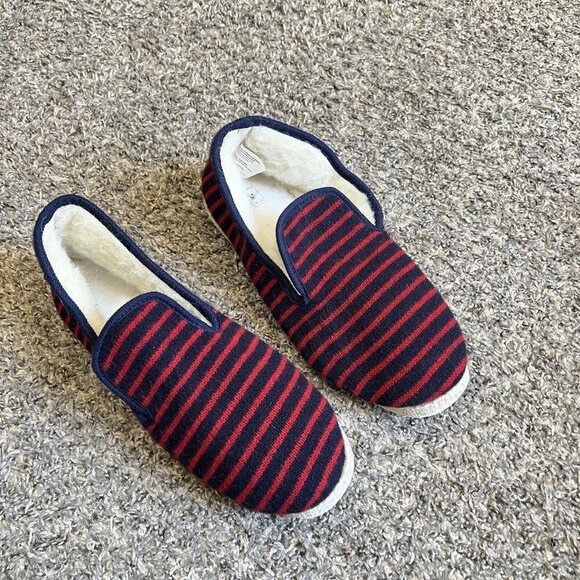 ARMOR LUX Men’s Hand Made WOOL SLIPPERS Red Blue Striped  Size 10 - Picture 2 of 6